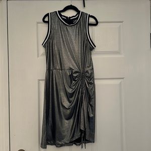 Bebe Girls metallic jersey dress  xl 16 black silver